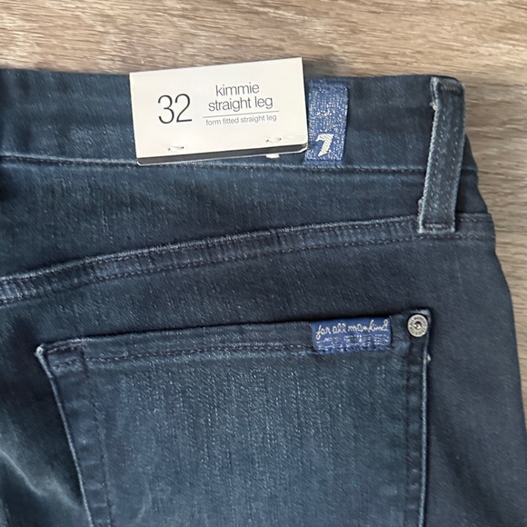 7 For All Mankind Dark Blue Jeans Kinmie Straight Leg Denim Size 32 Mid rise - Picture 5 of 7